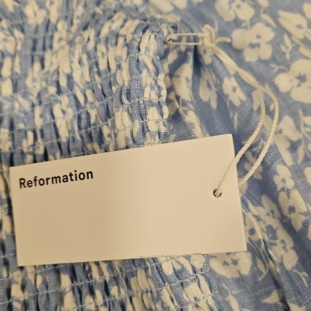 💕REFORMATION💕 Cambria Linen Top ~ Sofie Blue Floral Print Small S NWT - Picture 11 of 14